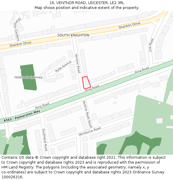 16, VENTNOR ROAD, LEICESTER, LE2 3RL: Location map and indicative extent of plot