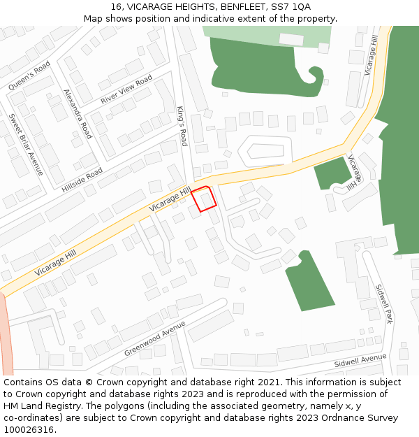 16, VICARAGE HEIGHTS, BENFLEET, SS7 1QA: Location map and indicative extent of plot