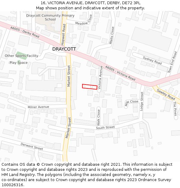 16, VICTORIA AVENUE, DRAYCOTT, DERBY, DE72 3PL: Location map and indicative extent of plot