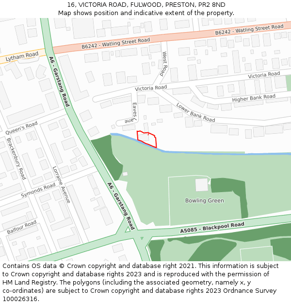 16, VICTORIA ROAD, FULWOOD, PRESTON, PR2 8ND: Location map and indicative extent of plot