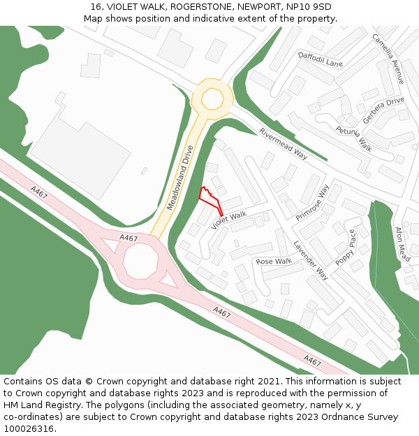 16, VIOLET WALK, ROGERSTONE, NEWPORT, NP10 9SD: Location map and indicative extent of plot