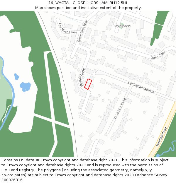 16, WAGTAIL CLOSE, HORSHAM, RH12 5HL: Location map and indicative extent of plot