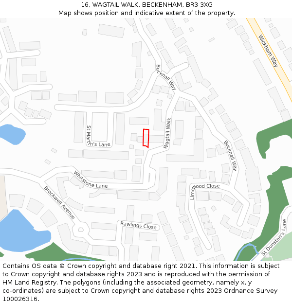 16, WAGTAIL WALK, BECKENHAM, BR3 3XG: Location map and indicative extent of plot
