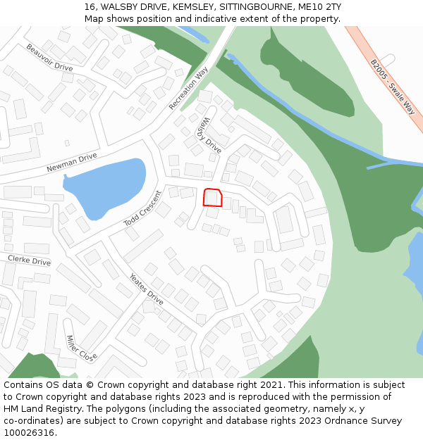 16, WALSBY DRIVE, KEMSLEY, SITTINGBOURNE, ME10 2TY: Location map and indicative extent of plot