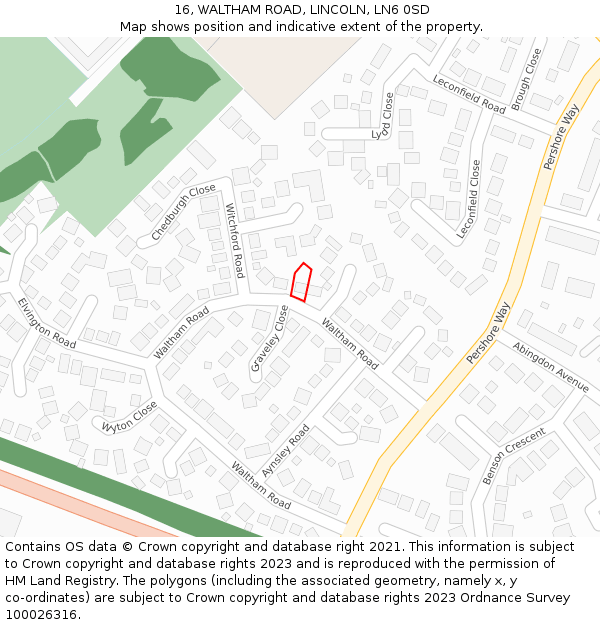 16, WALTHAM ROAD, LINCOLN, LN6 0SD: Location map and indicative extent of plot