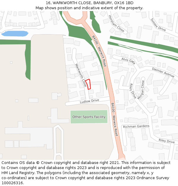 16, WARKWORTH CLOSE, BANBURY, OX16 1BD: Location map and indicative extent of plot