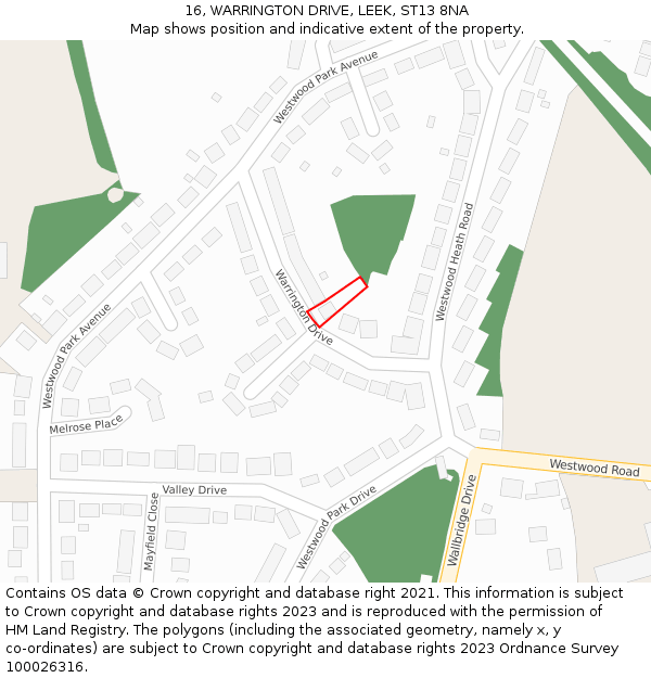 16, WARRINGTON DRIVE, LEEK, ST13 8NA: Location map and indicative extent of plot