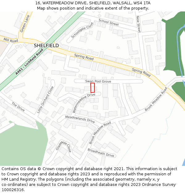 16, WATERMEADOW DRIVE, SHELFIELD, WALSALL, WS4 1TA: Location map and indicative extent of plot