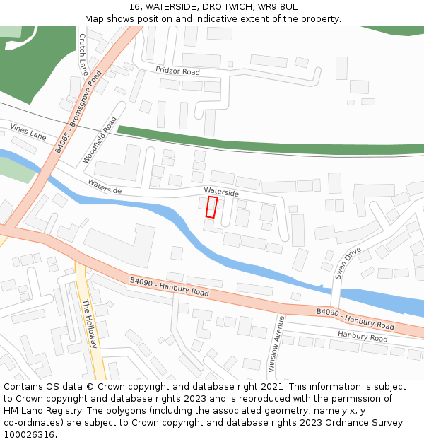 16, WATERSIDE, DROITWICH, WR9 8UL: Location map and indicative extent of plot