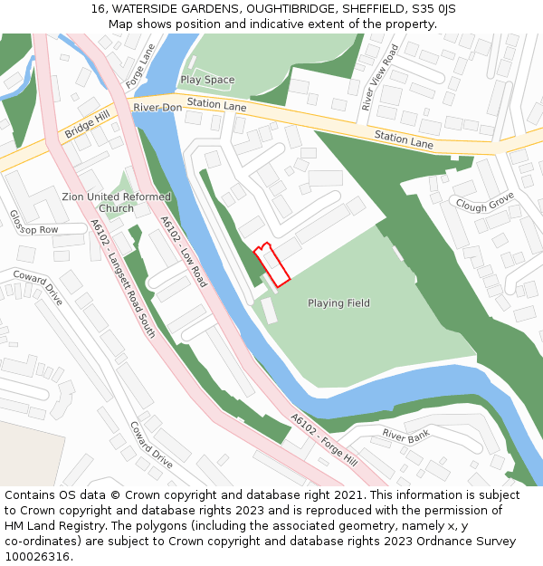 16, WATERSIDE GARDENS, OUGHTIBRIDGE, SHEFFIELD, S35 0JS: Location map and indicative extent of plot