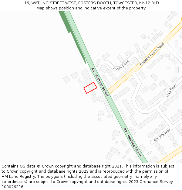 16, WATLING STREET WEST, FOSTERS BOOTH, TOWCESTER, NN12 8LD: Location map and indicative extent of plot