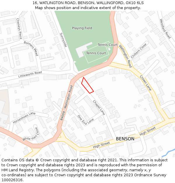 16, WATLINGTON ROAD, BENSON, WALLINGFORD, OX10 6LS: Location map and indicative extent of plot