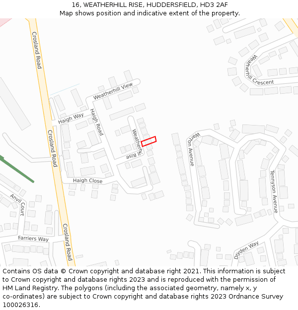 16, WEATHERHILL RISE, HUDDERSFIELD, HD3 2AF: Location map and indicative extent of plot