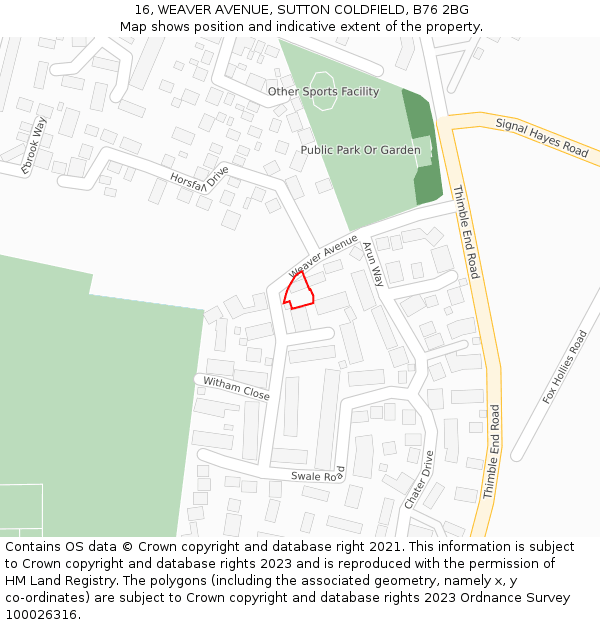 16, WEAVER AVENUE, SUTTON COLDFIELD, B76 2BG: Location map and indicative extent of plot