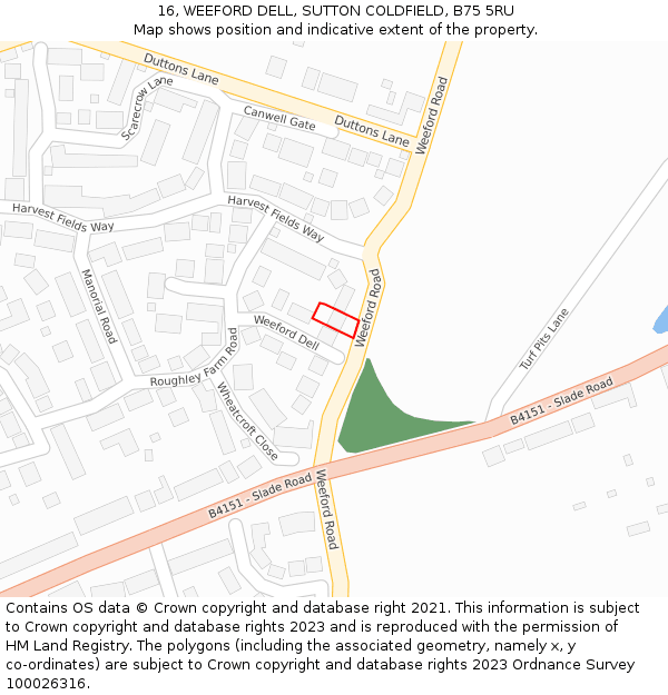 16, WEEFORD DELL, SUTTON COLDFIELD, B75 5RU: Location map and indicative extent of plot