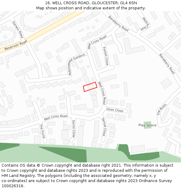 16, WELL CROSS ROAD, GLOUCESTER, GL4 6SN: Location map and indicative extent of plot
