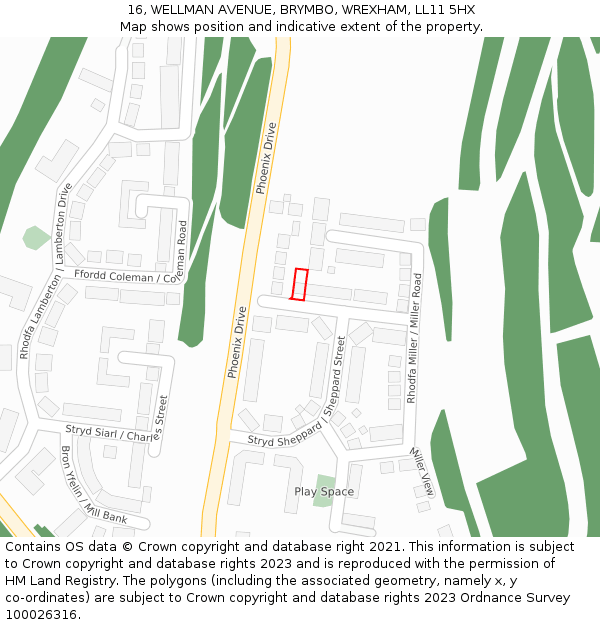 16, WELLMAN AVENUE, BRYMBO, WREXHAM, LL11 5HX: Location map and indicative extent of plot