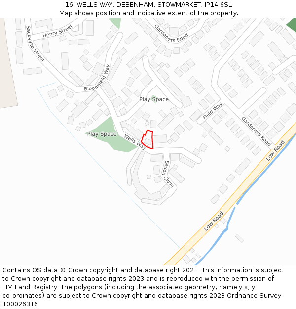 16, WELLS WAY, DEBENHAM, STOWMARKET, IP14 6SL: Location map and indicative extent of plot