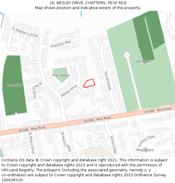 16, WESLEY DRIVE, CHATTERIS, PE16 6DQ: Location map and indicative extent of plot