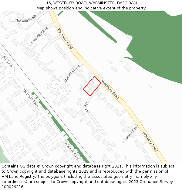 16, WESTBURY ROAD, WARMINSTER, BA12 0AN: Location map and indicative extent of plot
