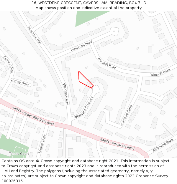 16, WESTDENE CRESCENT, CAVERSHAM, READING, RG4 7HD: Location map and indicative extent of plot