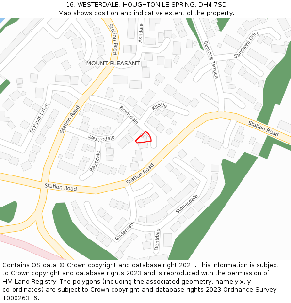 16, WESTERDALE, HOUGHTON LE SPRING, DH4 7SD: Location map and indicative extent of plot