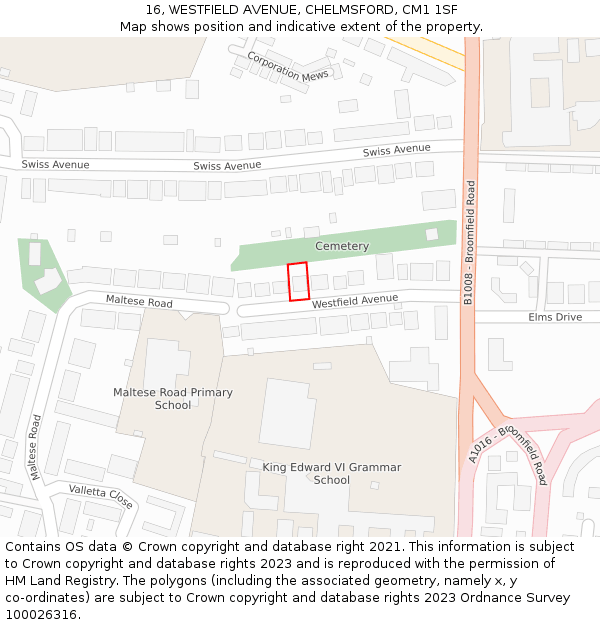 16, WESTFIELD AVENUE, CHELMSFORD, CM1 1SF: Location map and indicative extent of plot