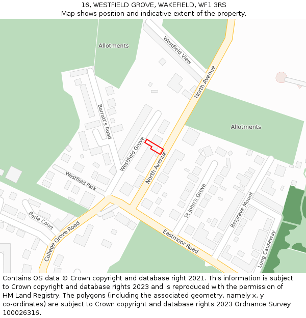 16, WESTFIELD GROVE, WAKEFIELD, WF1 3RS: Location map and indicative extent of plot