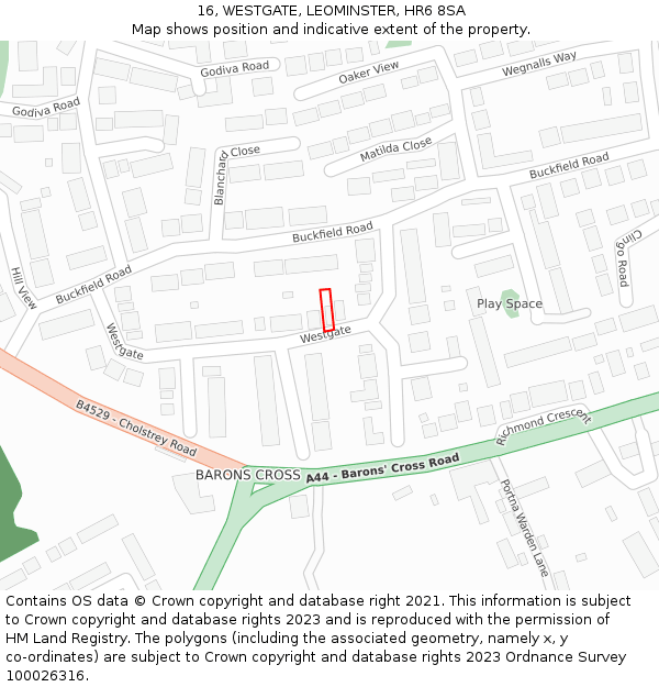 16, WESTGATE, LEOMINSTER, HR6 8SA: Location map and indicative extent of plot