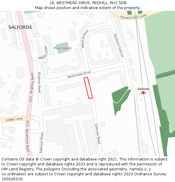 16, WESTMEAD DRIVE, REDHILL, RH1 5DB: Location map and indicative extent of plot