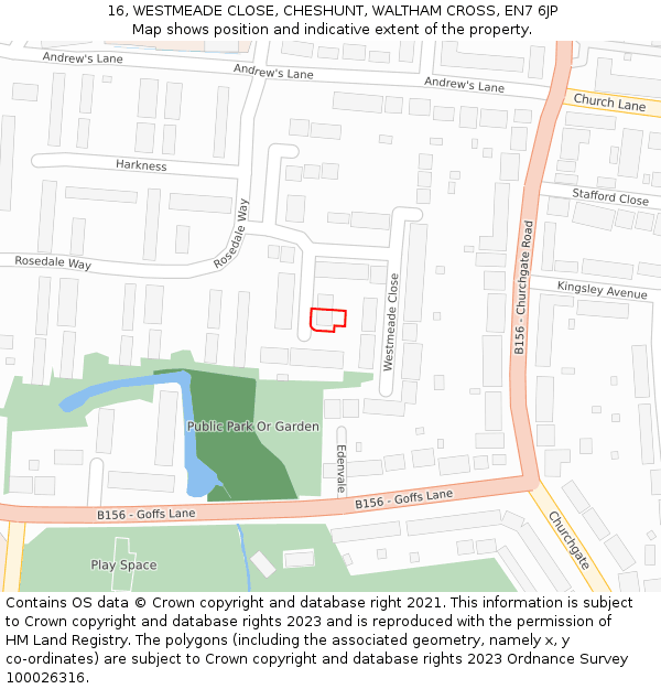 16, WESTMEADE CLOSE, CHESHUNT, WALTHAM CROSS, EN7 6JP: Location map and indicative extent of plot