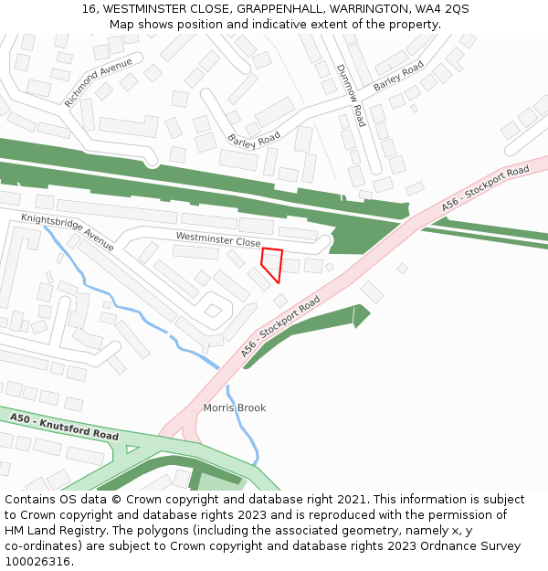 16, WESTMINSTER CLOSE, GRAPPENHALL, WARRINGTON, WA4 2QS: Location map and indicative extent of plot