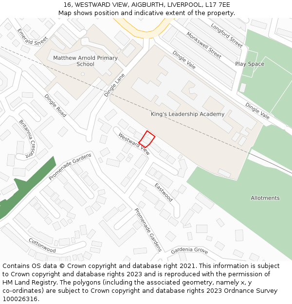 16, WESTWARD VIEW, AIGBURTH, LIVERPOOL, L17 7EE: Location map and indicative extent of plot