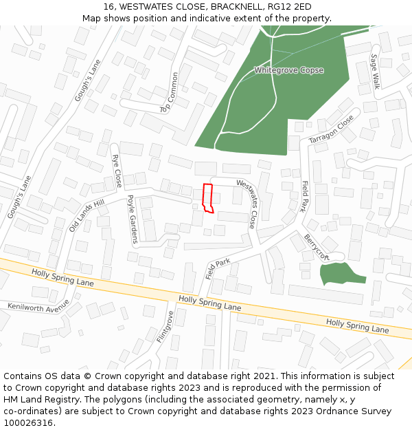 16, WESTWATES CLOSE, BRACKNELL, RG12 2ED: Location map and indicative extent of plot