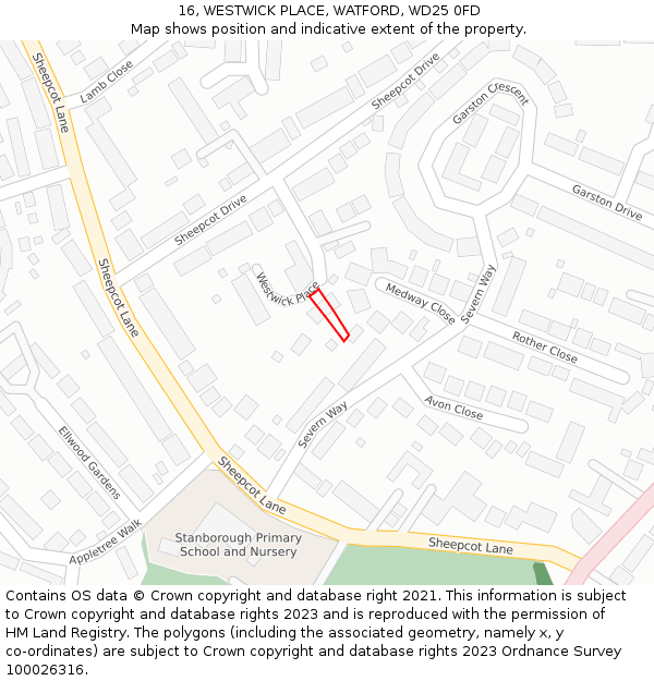 16, WESTWICK PLACE, WATFORD, WD25 0FD: Location map and indicative extent of plot