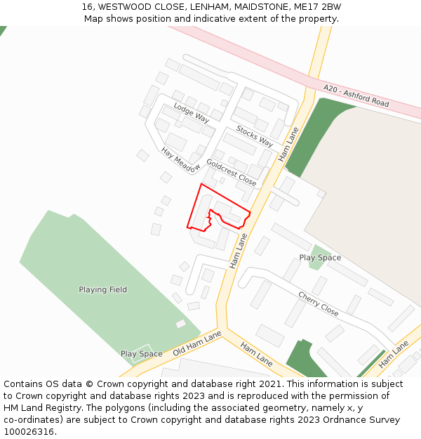 16, WESTWOOD CLOSE, LENHAM, MAIDSTONE, ME17 2BW: Location map and indicative extent of plot