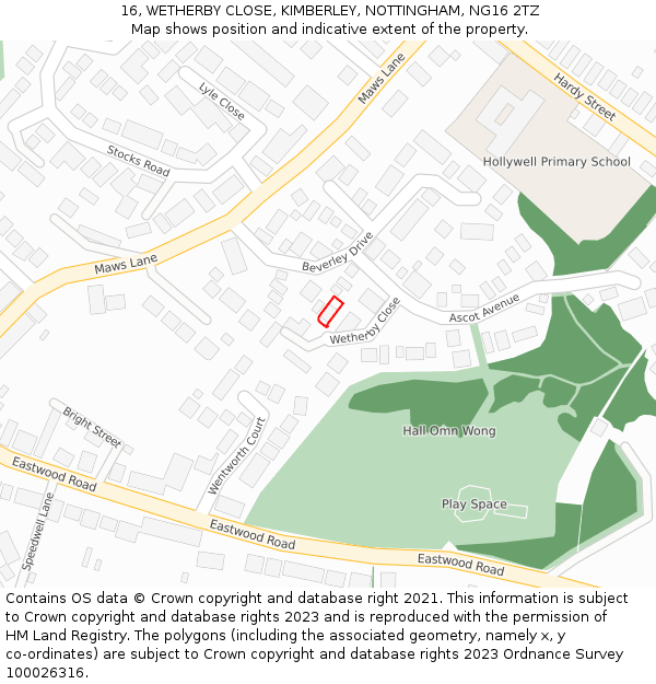 16, WETHERBY CLOSE, KIMBERLEY, NOTTINGHAM, NG16 2TZ: Location map and indicative extent of plot