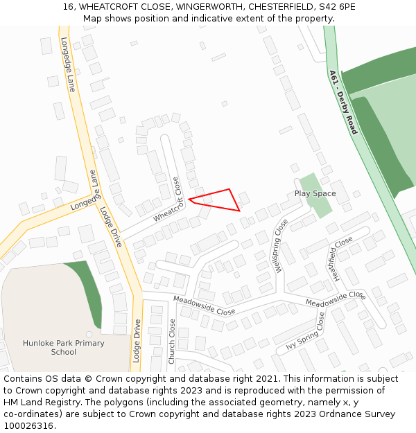 16, WHEATCROFT CLOSE, WINGERWORTH, CHESTERFIELD, S42 6PE: Location map and indicative extent of plot
