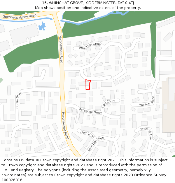 16, WHINCHAT GROVE, KIDDERMINSTER, DY10 4TJ: Location map and indicative extent of plot