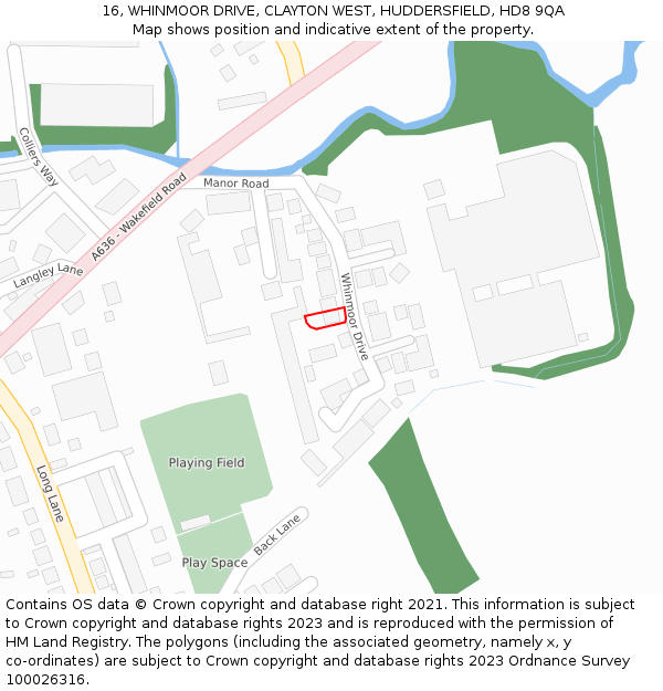 16, WHINMOOR DRIVE, CLAYTON WEST, HUDDERSFIELD, HD8 9QA: Location map and indicative extent of plot