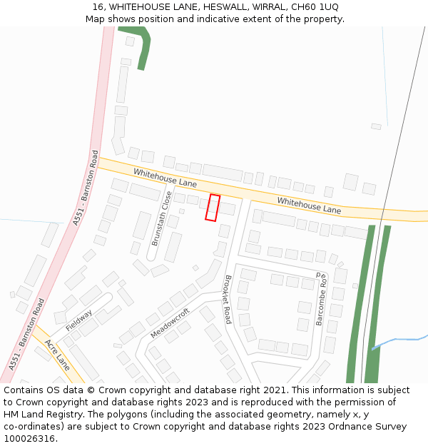 16, WHITEHOUSE LANE, HESWALL, WIRRAL, CH60 1UQ: Location map and indicative extent of plot