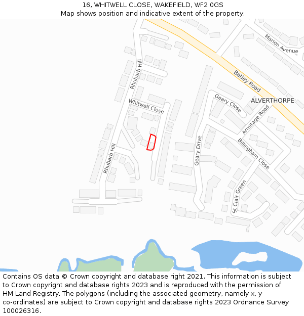 16, WHITWELL CLOSE, WAKEFIELD, WF2 0GS: Location map and indicative extent of plot