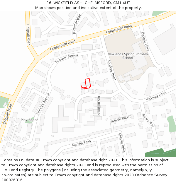 16, WICKFIELD ASH, CHELMSFORD, CM1 4UT: Location map and indicative extent of plot