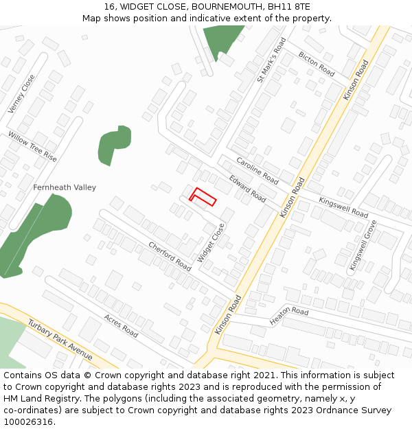 16, WIDGET CLOSE, BOURNEMOUTH, BH11 8TE: Location map and indicative extent of plot