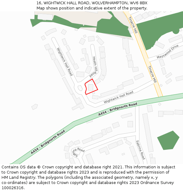 16, WIGHTWICK HALL ROAD, WOLVERHAMPTON, WV6 8BX: Location map and indicative extent of plot