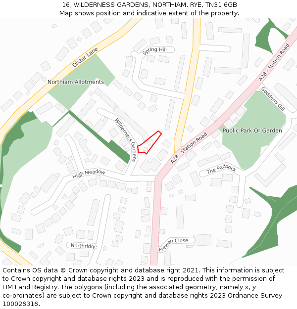 16, WILDERNESS GARDENS, NORTHIAM, RYE, TN31 6GB: Location map and indicative extent of plot