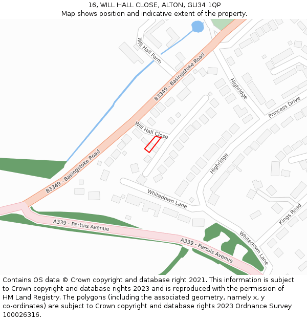 16, WILL HALL CLOSE, ALTON, GU34 1QP: Location map and indicative extent of plot