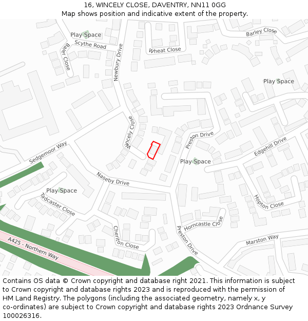 16, WINCELY CLOSE, DAVENTRY, NN11 0GG: Location map and indicative extent of plot