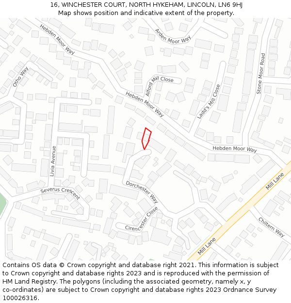 16, WINCHESTER COURT, NORTH HYKEHAM, LINCOLN, LN6 9HJ: Location map and indicative extent of plot