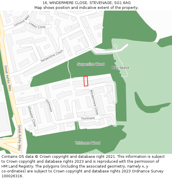 16, WINDERMERE CLOSE, STEVENAGE, SG1 6AG: Location map and indicative extent of plot